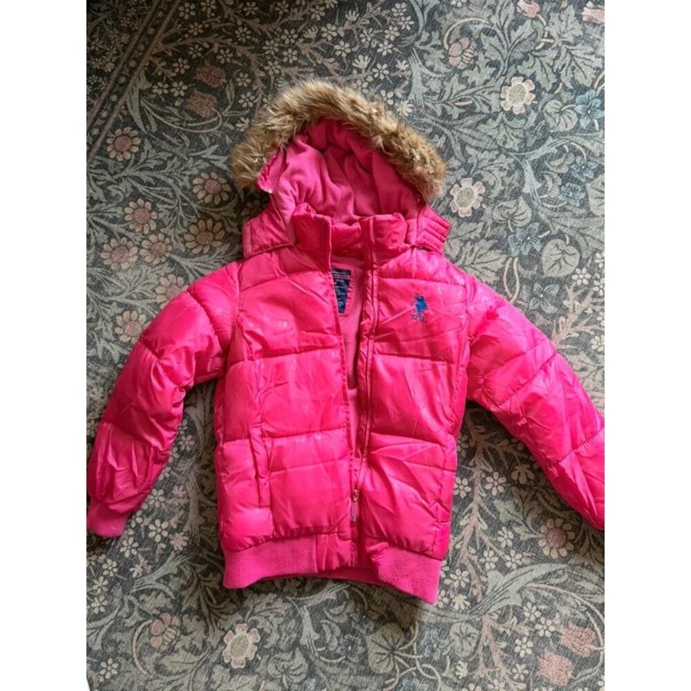 US Polo Assn. Girls Faux Fur Hooded Puffer Jacket Large
